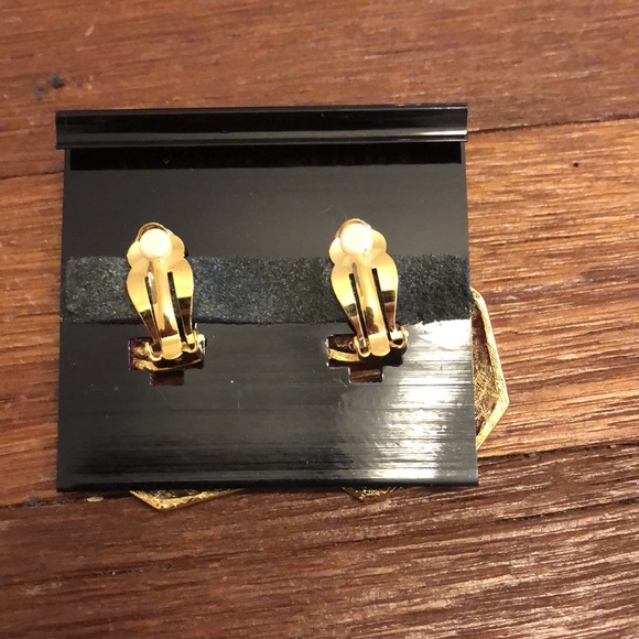Anne Klein Vintage Crystal Clip On Earrings Geometric Square Gold Tone Y2K Glam - Picture 2 of 9